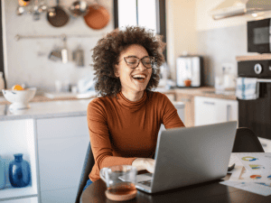 woman smiling virtual therapy