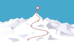 A graphic showing checkpoints along a mountain path leading to a summit flag. Learn how an Asheville mental health therapist can offer support in setting goals by searching “neurodivergent Asheville, NC” today or contacting Asheville therapists.